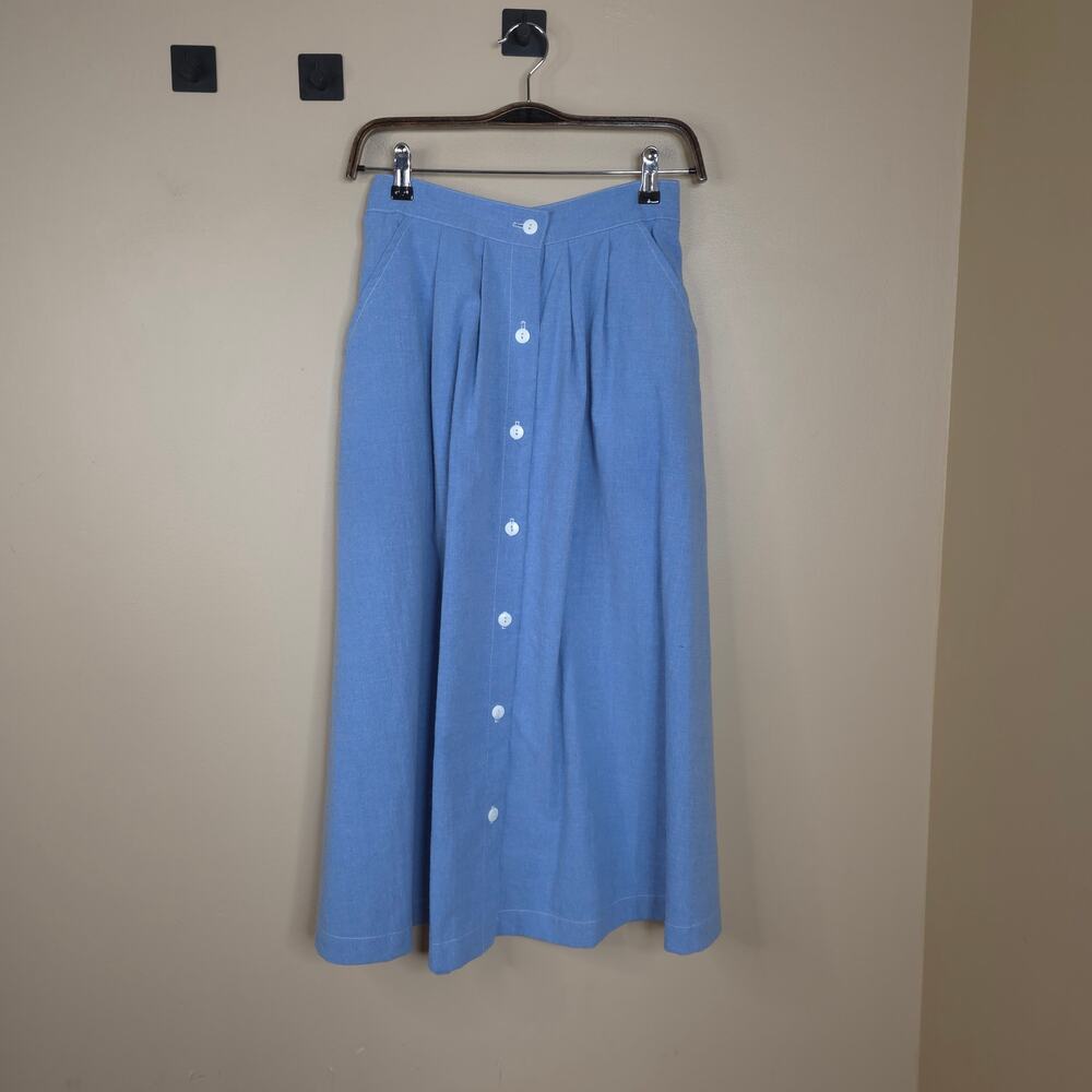 Vintage Teddi High Waist Button Front Chambray Midi Skirt Size S